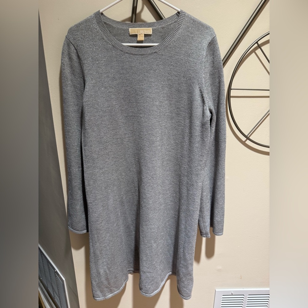 Michael Kors Silver Gray Ribbed Knit Sweater Size L Metallic